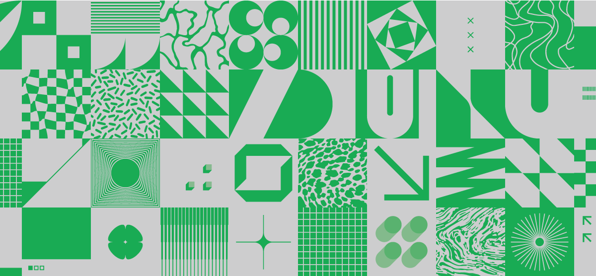 Abstract graphic design with green shapes.